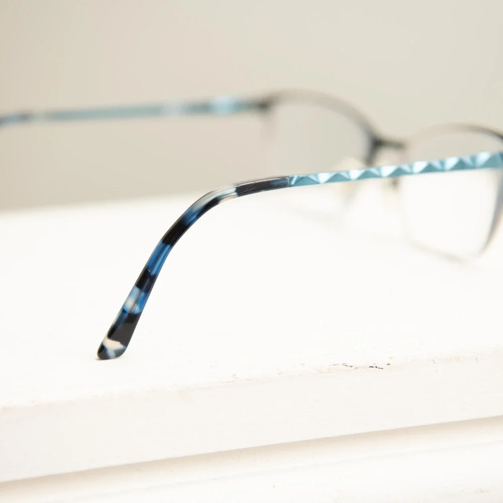 Chelsea Morgan Blue Cat Eye Semi Rimless Eyeglass Frames Textured Geometric Chic